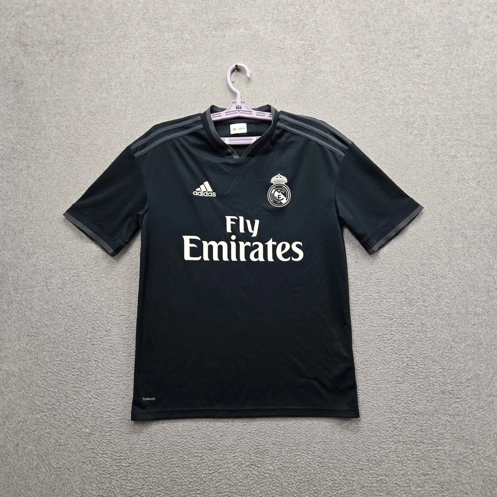 Real Madrid Men Boy XL Jersey Black Embroidered Adidas Logo 2018 Away Kit